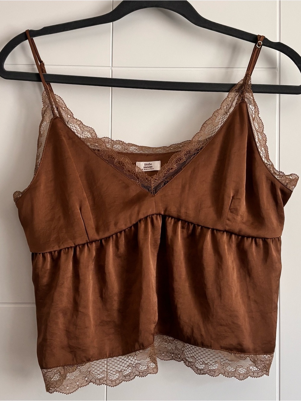 Aritzia Little Moon Silky Lace Trim Brown Cami Tank